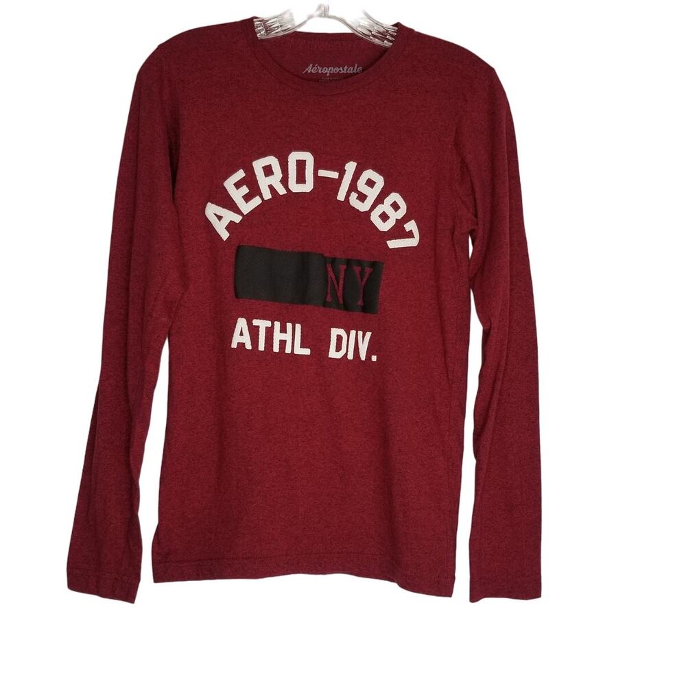 ❤️2/$12 Aeropostale Shirt Aero 87 Long Sleeve Cotton T-shirt Maroon Mens S